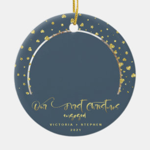 Unser erstes Verlobtes Foto Gold Confetti Keramik Ornament
