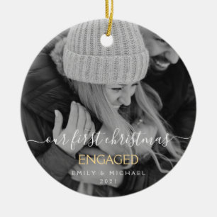Unser erstes Verlobtes Foto zu Weihnachten Keramik Ornament