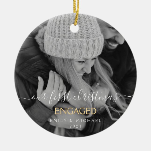 Unser erstes Verlobtes Foto zu Weihnachten Keramik Ornament (Vorne)