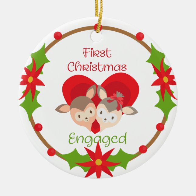 Unser erstes Verlobtes Hirsch im Herzen Keramik Ornament (Vorne)