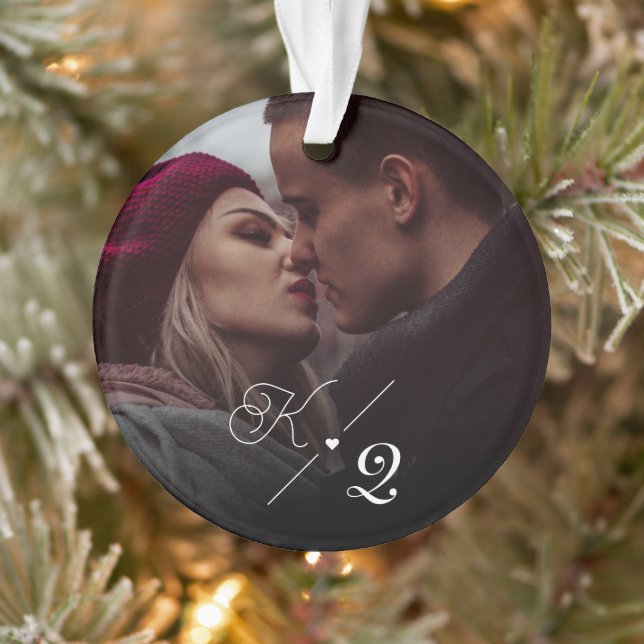 Unser erstes Verlobtes klassisches Minimal-Foto Ornament (Baum)