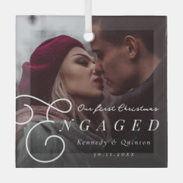 Unser erstes Verlobtes klassisches Minimal-Foto Ornament Aus Glas