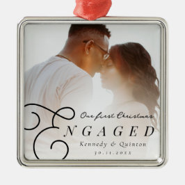 Unser erstes Verlobtes klassisches Minimal-Foto Ornament Aus Metall