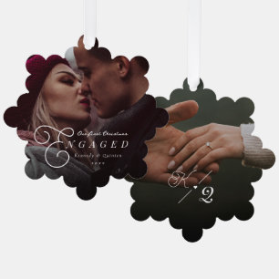 Unser erstes Verlobtes klassisches Minimal-Foto Ornament Karte