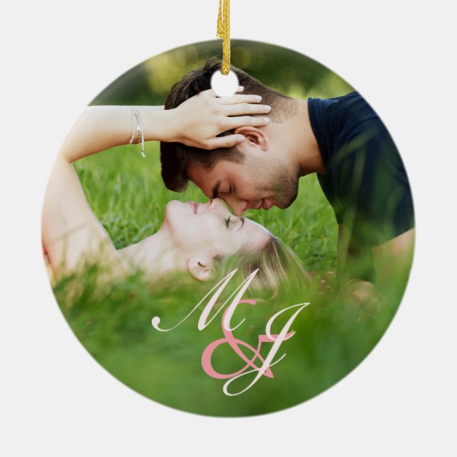 Unser erstes Verlobtes Minimalistisches Weihnachts Keramik Ornament (Hinten)