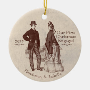 Unser erstes Verlobtes Vintages Weihnachtspaar Keramik Ornament