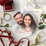 Unser erstes Verlobtes Weihnachts-Rose Ornament<br><div class="desc">Unser erstes Weihnachts-Verlobte Rose Gold Script Acrylic Ornament</div>