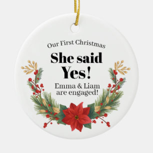Unser erstes Verlobtes Weihnachtsdekor, kundenspez Keramik Ornament