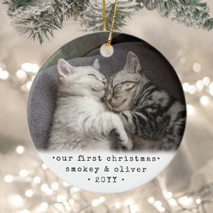 Unser erstes Weihnachten 2 Katzen oder Haustier Ei Keramik Ornament