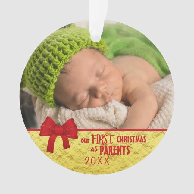 Unser erstes Weihnachten als Eltern Baby Foto Ornament (Vorderseite)