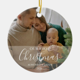 Unser erstes Weihnachten als Eltern Familien-Desig Keramik Ornament
