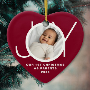 Unser erstes Weihnachten als Eltern Foto Dunkles M Keramik Ornament