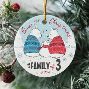 Unser erstes Weihnachten als Familie von 3 Eisbäre Keramik Ornament