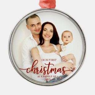 Unser erstes Weihnachten als Familie von 3 rotes S Ornament Aus Metall