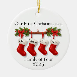 Unser erstes Weihnachten als Familie zu Viert 2025 Keramik Ornament