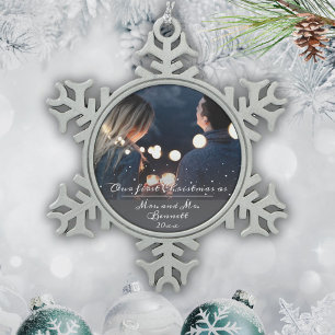 Unser erstes Weihnachten als Frau. & Mr. Wedding F Schneeflocken Zinn-Ornament