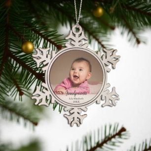 Unser erstes Weihnachten als Großeltern Baby-Foto Schneeflocken Zinn-Ornament