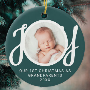 Unser erstes Weihnachten als Großeltern Foto Grün Keramik Ornament