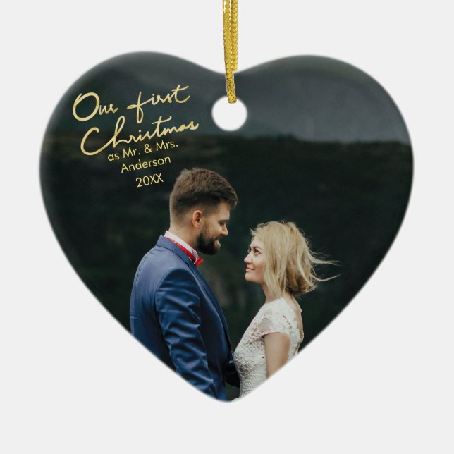 Unser erstes Weihnachten als Herr u. Frau Heart Keramik Ornament (Vorne)