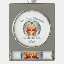 Unser erstes Weihnachten als Herr und Frau – 2025 Banner-Ornament Silber
