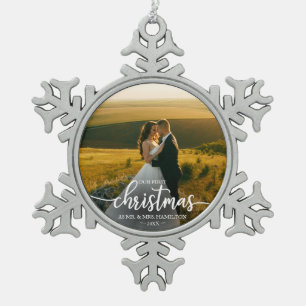 Unser erstes Weihnachten als Herr und Frau einfach Schneeflocken Zinn-Ornament