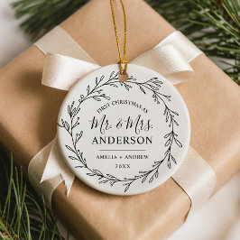 Unser erstes Weihnachten als Herr und Frau Florale Keramik Ornament