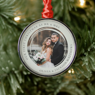 Unser erstes Weihnachten als Herr und Frau Foto Ornament Aus Metall