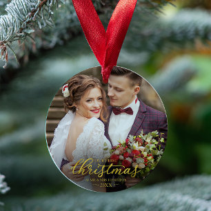 Unser erstes Weihnachten als Herr und Frau Goldfol Ornament