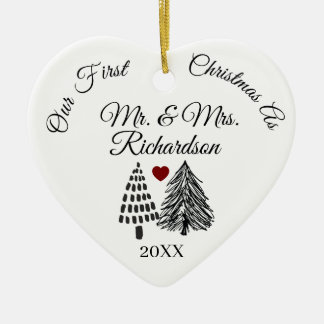 Unser erstes Weihnachten als Herr und Frau Herz ge Keramik Ornament