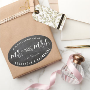 Unser erstes Weihnachten als Herr und Frau Kreidet Ovaler Aufkleber