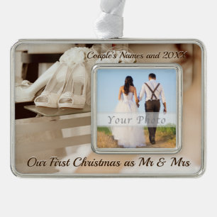 Unser erstes Weihnachten als Herr und Frau - Ornam Rahmen-Ornament Silber
