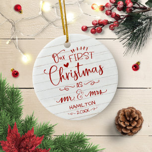 Unser erstes Weihnachten als Herr und Frau Rustika Keramik Ornament