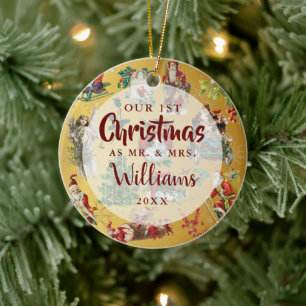 Unser erstes Weihnachten als Herr und Frau Vintage Keramik Ornament
