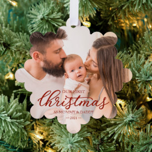 Unser erstes Weihnachten als Mama und Papa Baby-Fo Ornament Karte