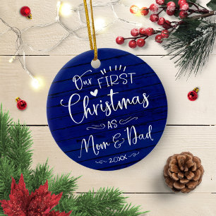 Unser erstes Weihnachten als Mama und Papa Farmhou Keramik Ornament