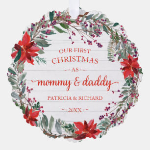 Unser erstes Weihnachten als Mami & Papi Rustikale Ornament Karte