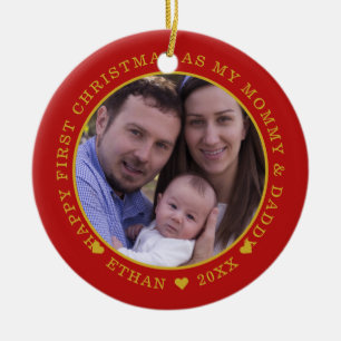 Unser erstes Weihnachten als Mami und Papa Foto ro Keramik Ornament