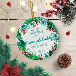 Unser erstes Weihnachten als Mommy & Daddy Rustic  Keramik Ornament