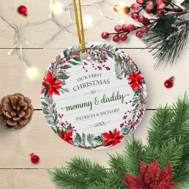 Unser erstes Weihnachten als Mommy & Daddy Rustic  Keramik Ornament (Von Creator hochgeladen)