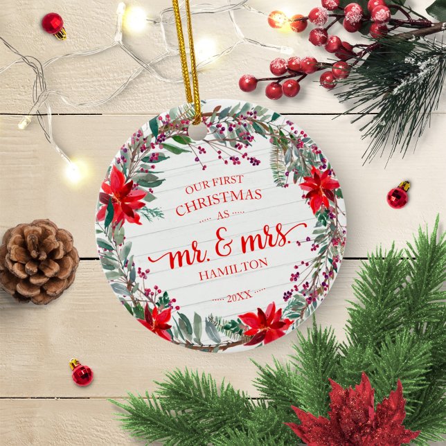 Unser erstes Weihnachten als Mr. & Mrs. 2020 Rusti Keramik Ornament (Von Creator hochgeladen)