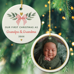 Unser erstes Weihnachten als Oma Opa Baby-Foto Keramik Ornament