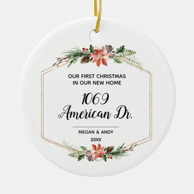 Unser erstes Weihnachten auf unserer neuen Zuhause Keramik Ornament (Vorne)