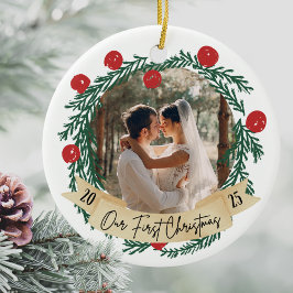 Unser erstes Weihnachten Benutzerdefiniertes Foto  Keramik Ornament