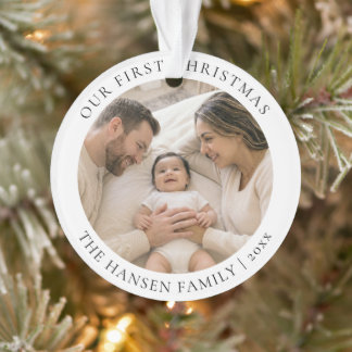 Unser erstes Weihnachten doppelseitiges Familienfo Ornament