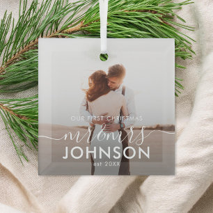 Unser erstes Weihnachten Elegant Script Mr. und Mr Ornament Aus Glas