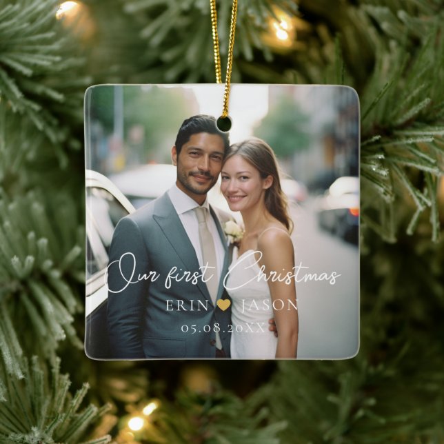 Unser erstes Weihnachten! Elegant, simpel, Foto Keramikornament (Baum)