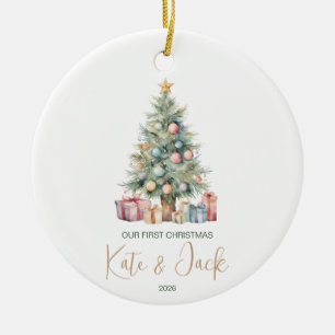 Unser erstes Weihnachten Eleganter Baum & Geschenk Keramik Ornament
