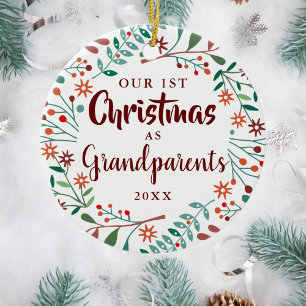 Unser erstes Weihnachten Großeltern Floral Baby Fo Keramik Ornament
