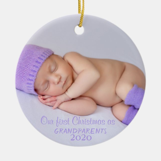 Unser erstes Weihnachten, Ihr Baby-Foto Keramik Ornament (Vorne)