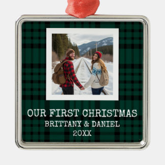 Unser erstes Weihnachten in Grün kariert Ornament Aus Metall